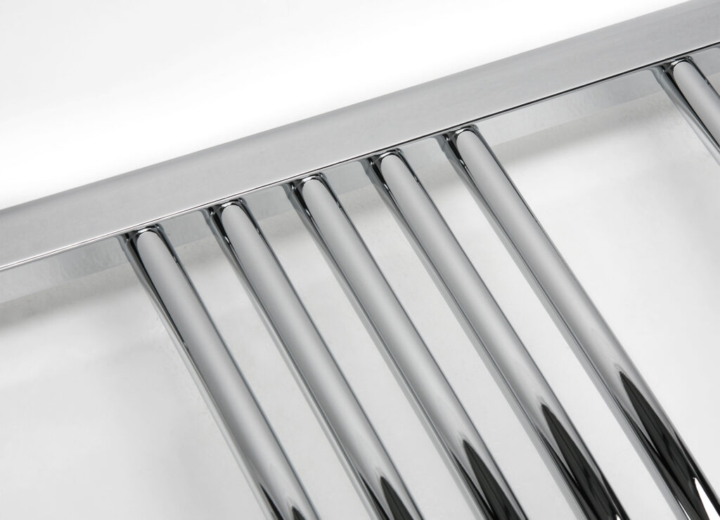 A closeup of a RadTherm bathroom rail heater